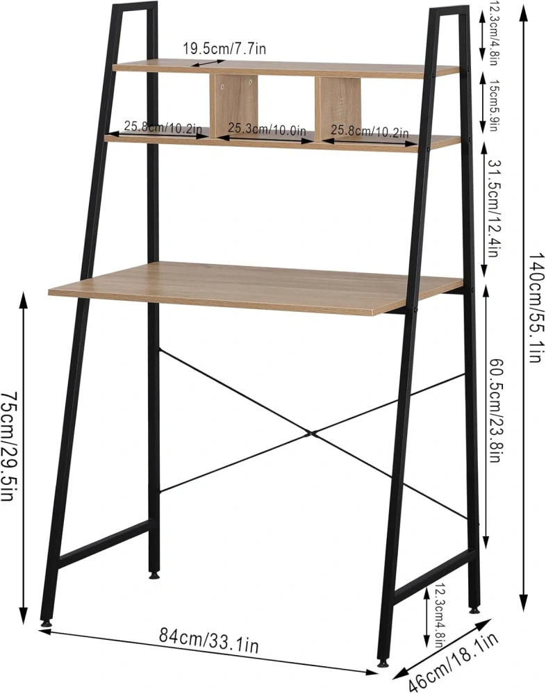 WOLTU TSB05hei PC stolní stolek k notebooku PC s policemi 84x46x140cm