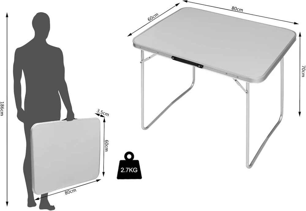 WOLTU CPT8128 skládací kempingový stůl 80 x 60,5 x 70 cm hliník a MDF