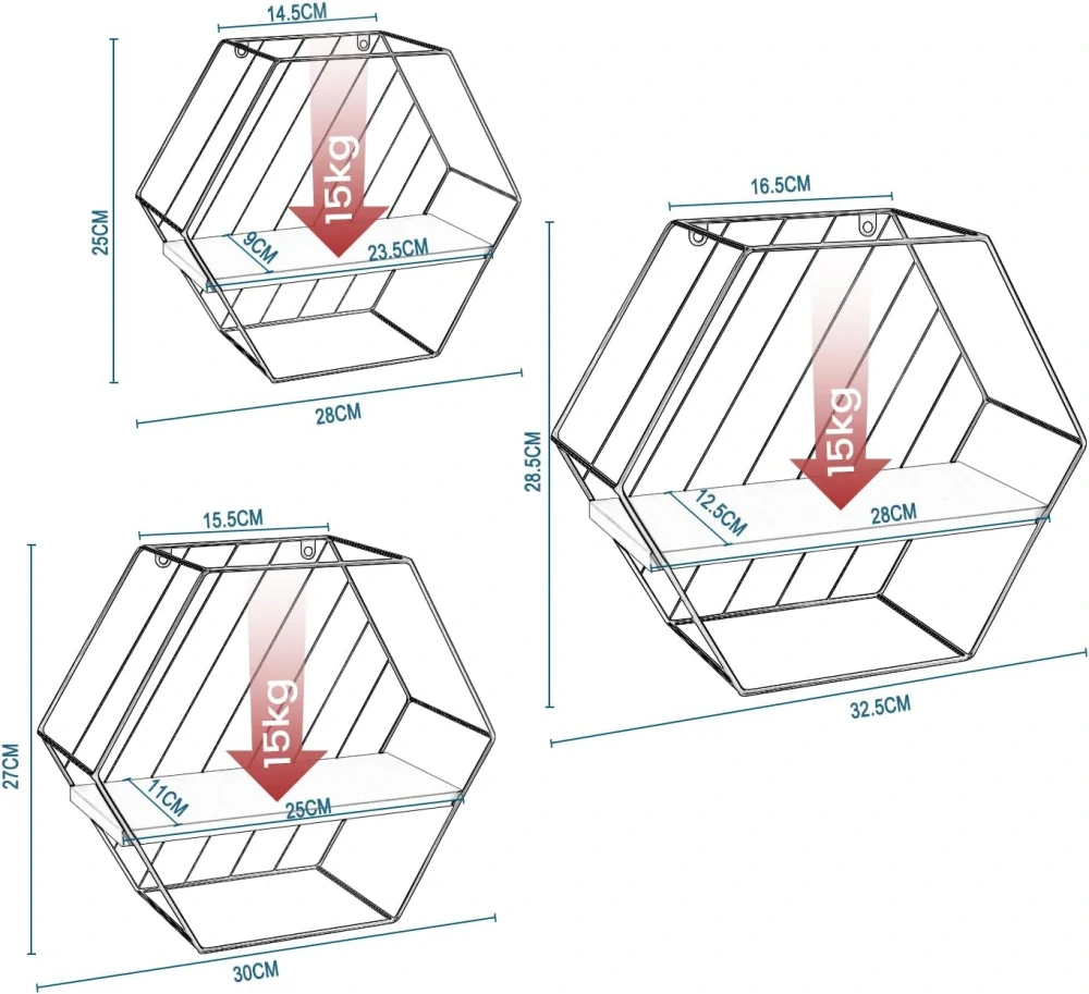 Nástěnná police sada 3 ks