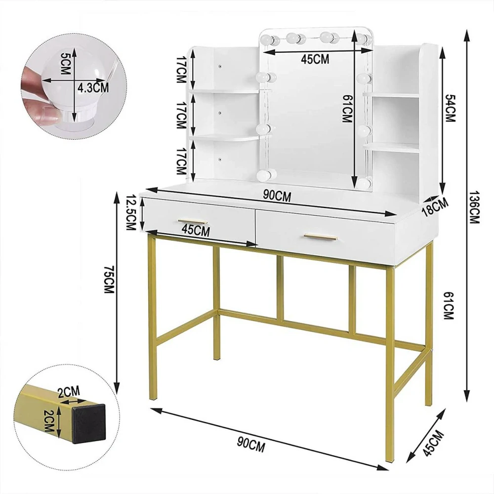 WOLTU Make-up stolek se zrcadlem s LED osvětlením