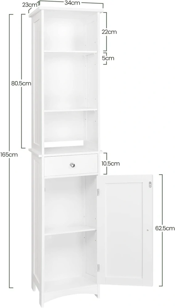 EUGAD 0024WY Koupelnová skříňka 33x23x165cm Bílá