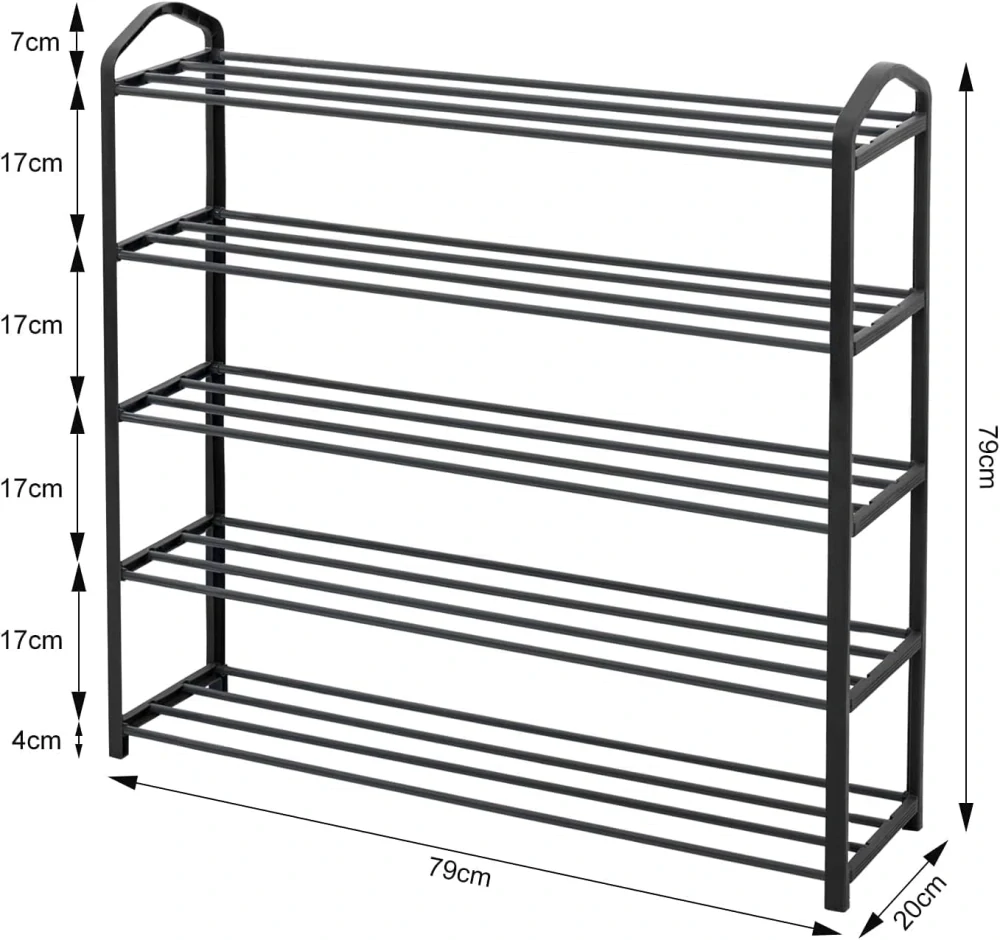 WOLTU SR0023sb5 Stojan na boty s 5 policemi na 20 párů bot, XXL stojan, 79 x 19,5 x 79 cm, šedý