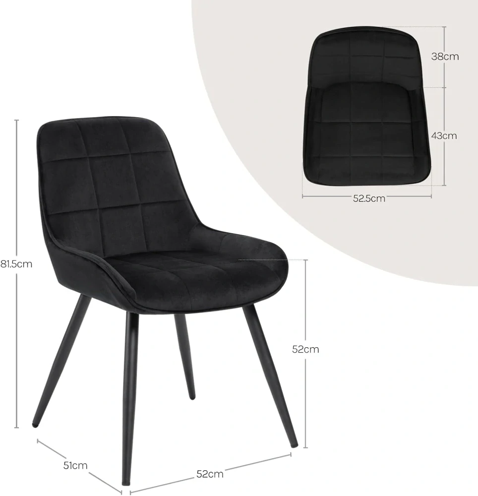 WOLTU BH331sz-2 Jídelní židle Sada 2 čalouněných sametových kuchyňských židlí
