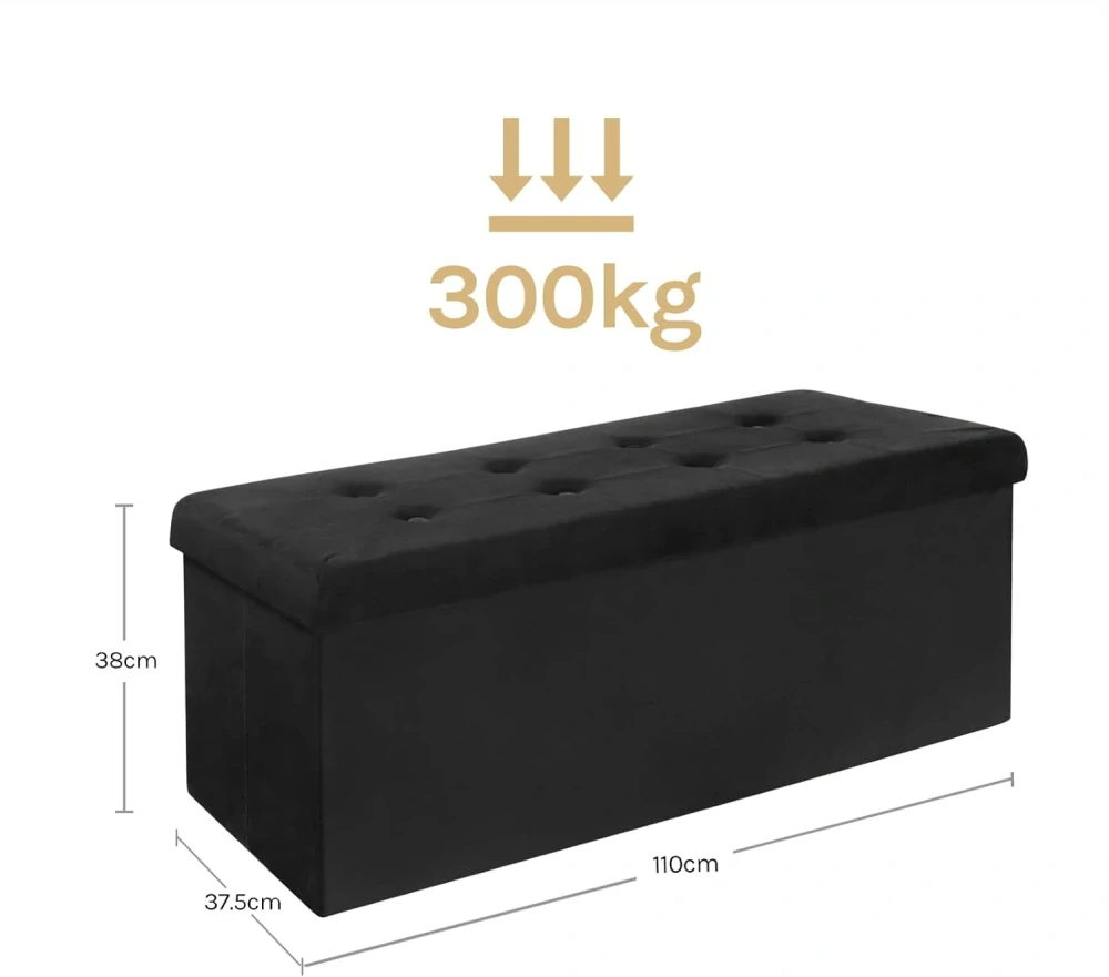 WOLTU SH73sz skládací úložná lavice velká kapacita 300 kg,110 x 37,5 x 38 cm, černá