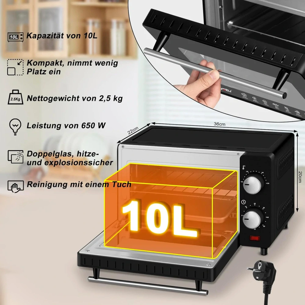 WOLTU Mini pečící trouba, 10 litrů, 650 W