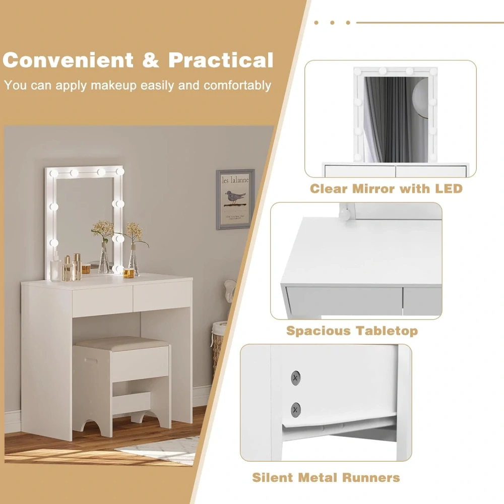 Toaletní stolek WOLTU s LED osvětlením a zrcadlem 80x39,5x132,5 cm