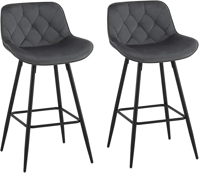 EUGAD, barové židle s opěradlem, ergonomická čalouněná stolička se sametovým potahem