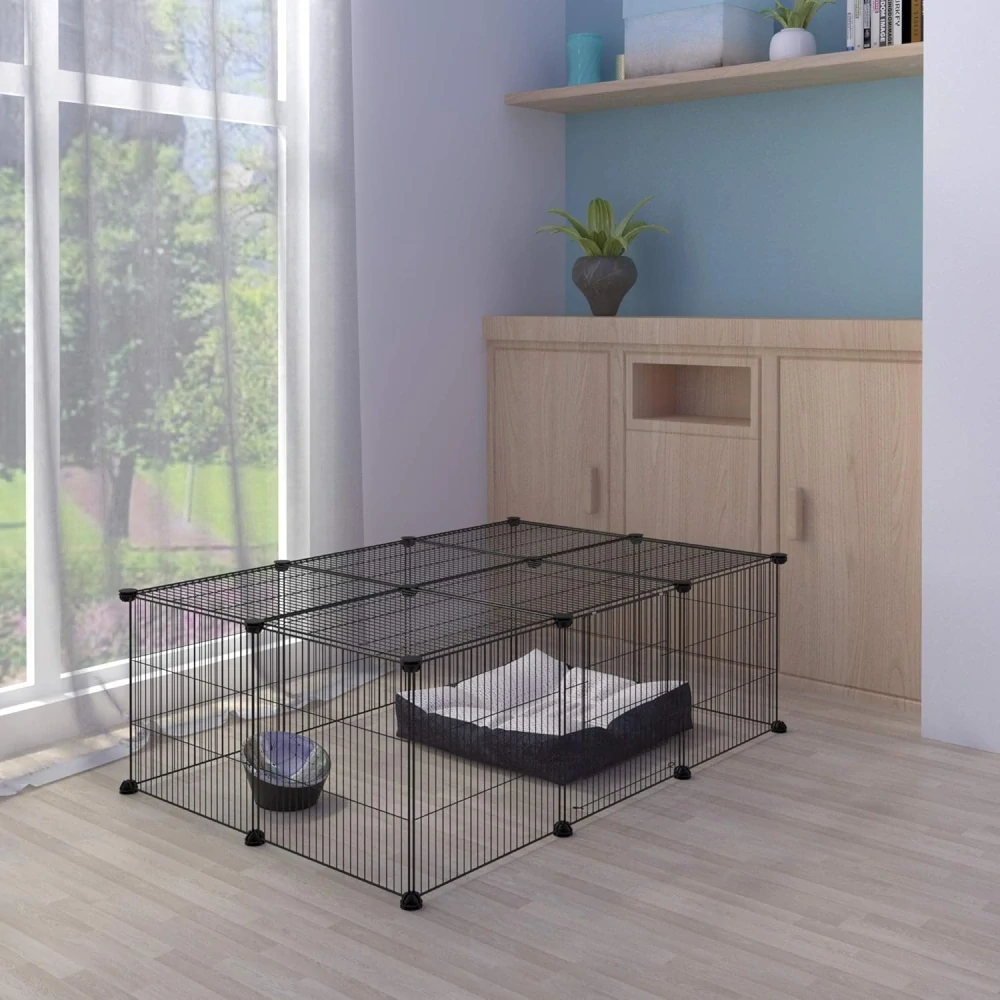 Venkovní ohrádka Vnitřní DIY štěněcí výběh Ohrádka pro morčata a králíky Černá 109 x 74 x 39 cm