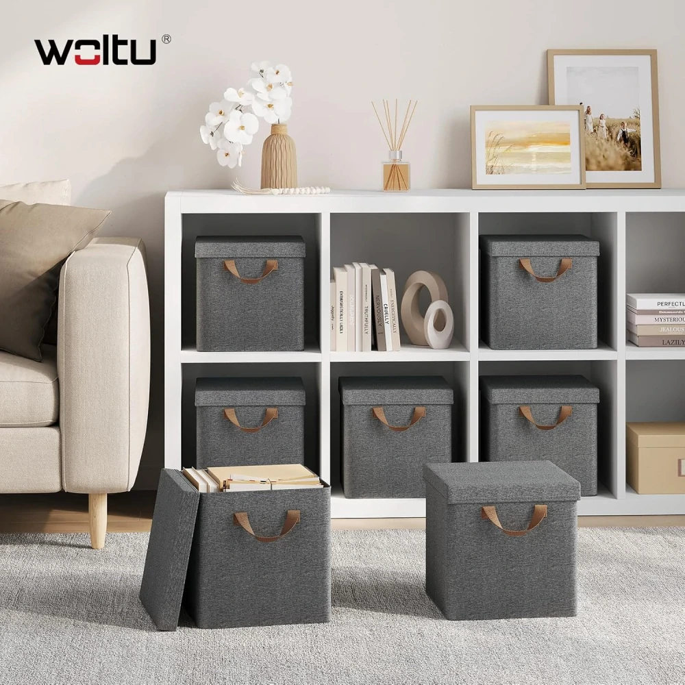 WOLTU Sada 5 látkových úložných boxů, šedé, 27x27x27cm