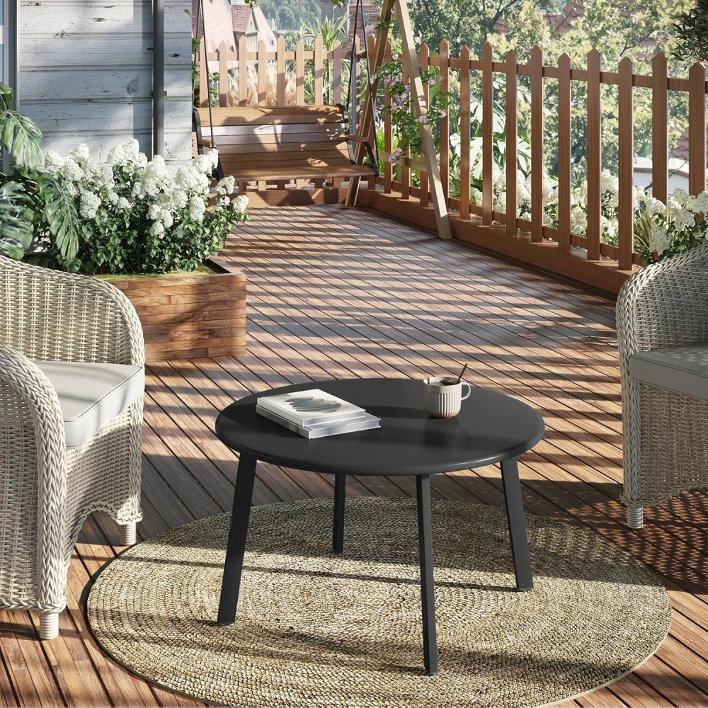 Zahradní stůl, obývací pokoj, balkon, černý kov, φ70 x V40 cm