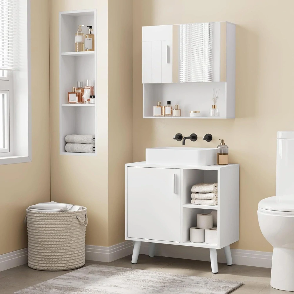 EUGAD Umyvadlová skříňka s dvířky, Bílá, 60 x 30 x 60 cm