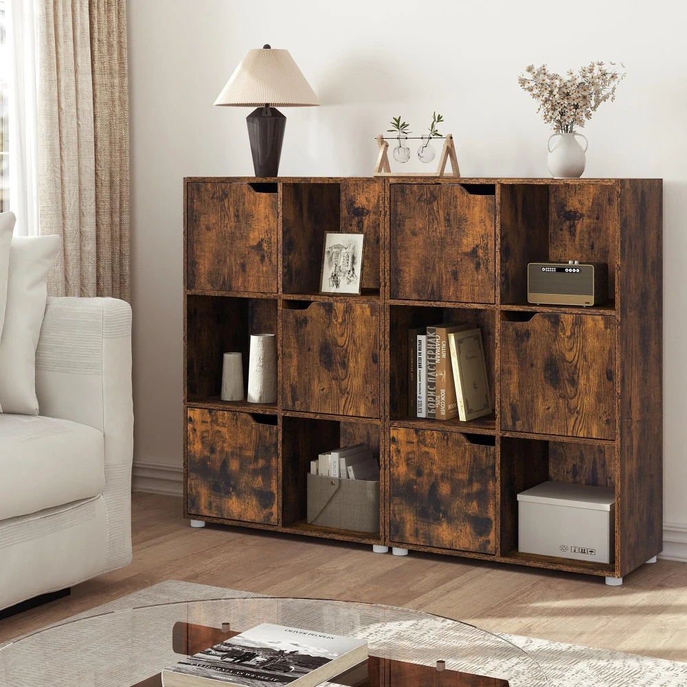 police na knihy do výstavního prostoru se 3 dvířky, MDF, 6 přihrádek, 59,7 x 29 x 91 cm