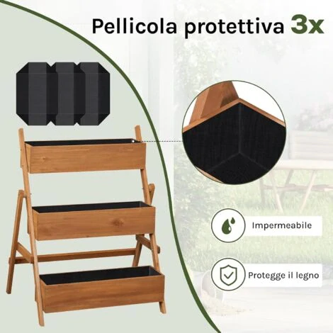 WOLTU 3patrový dřevěný vyvýšený květináč, hnědý