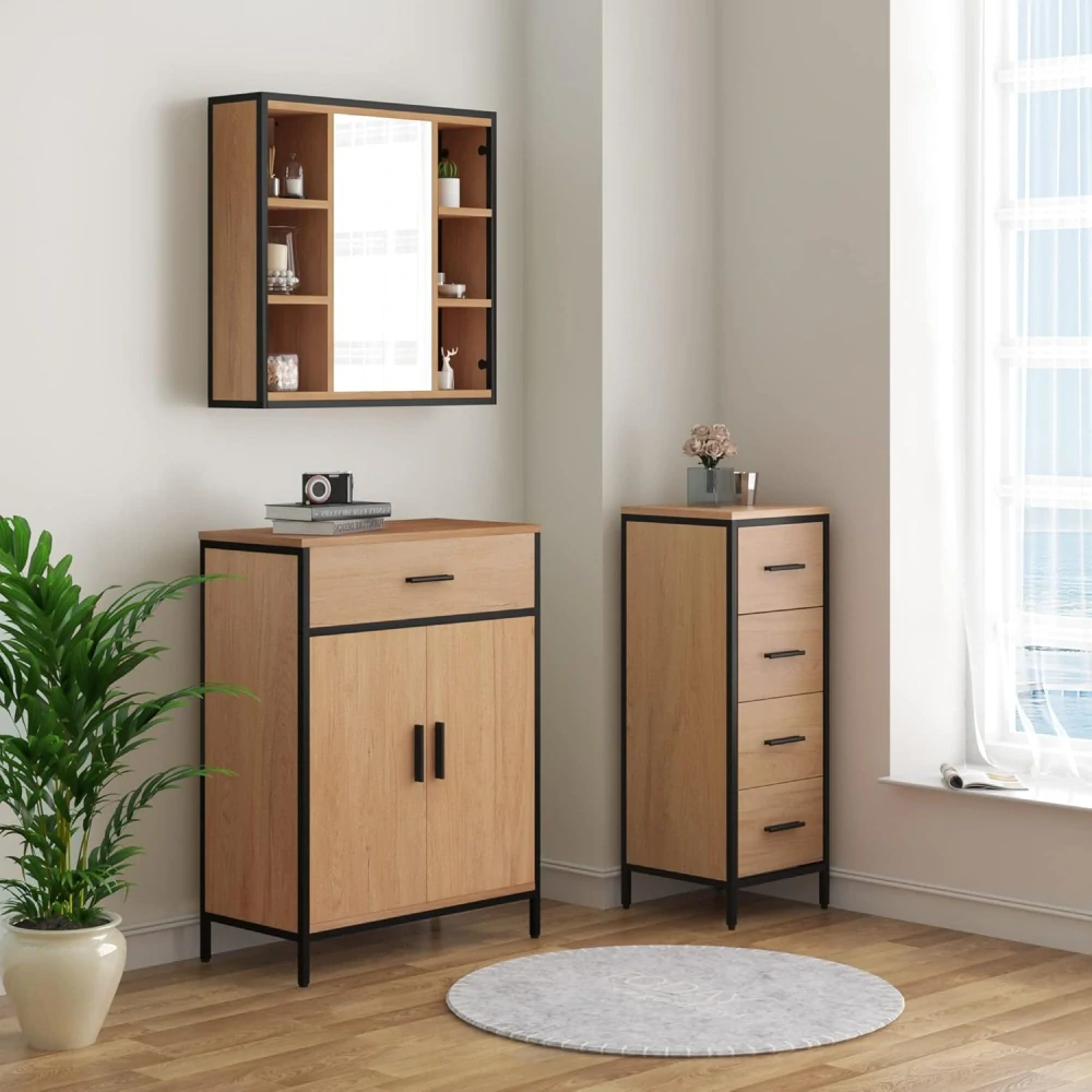 EUGAD Koupelnová skříňka, Materiál kov + dřevo, 30 x 82 x 30 cm