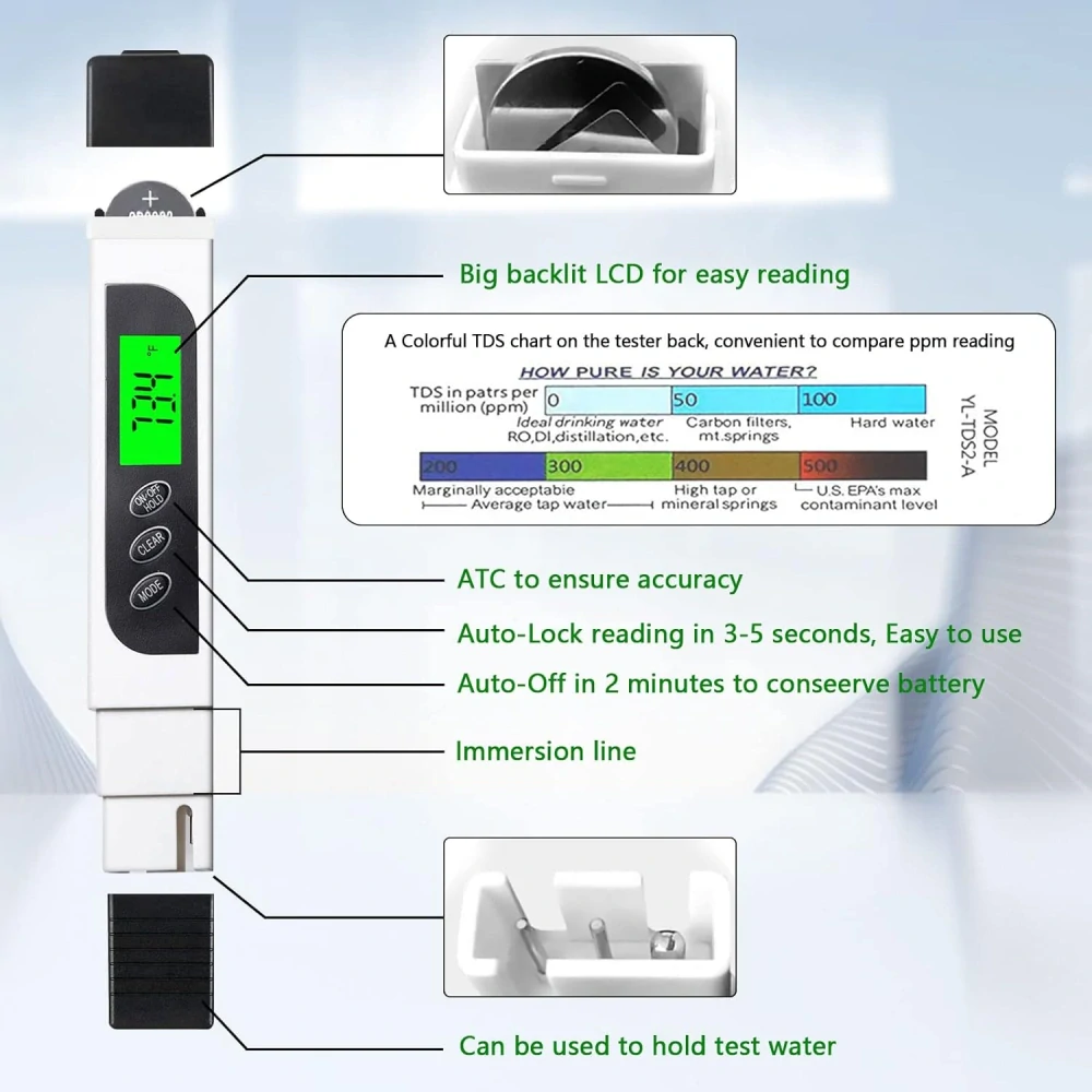 DIFCUL Cyfrowy miernik jakości wody 3 w 1