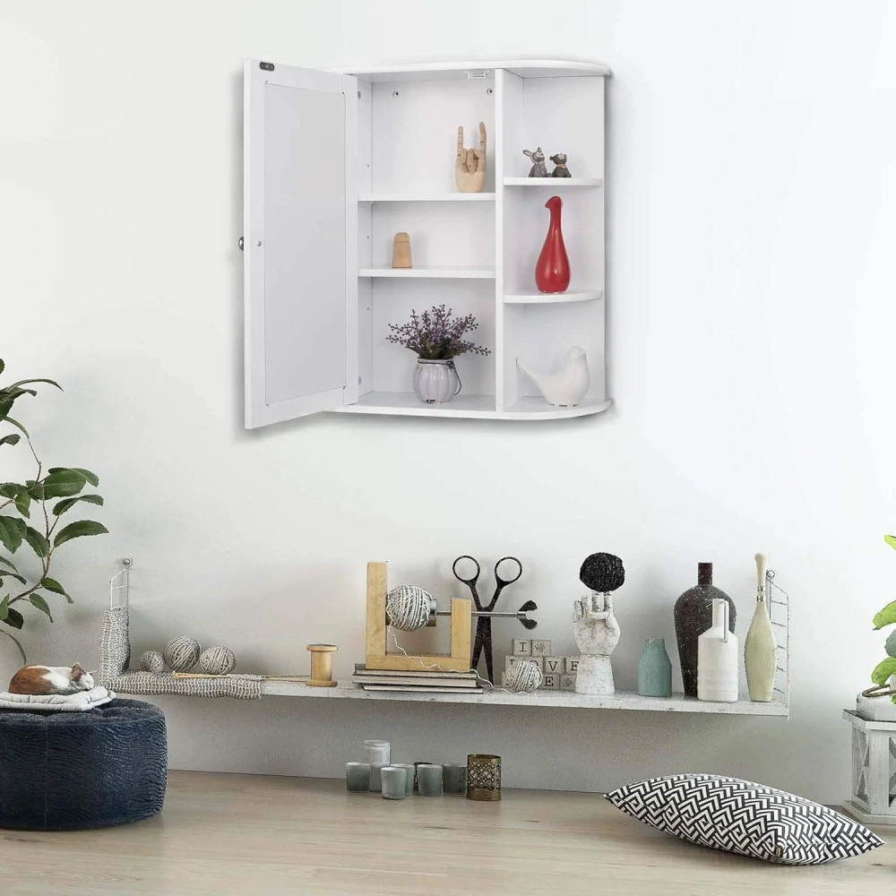 eSituro SBP0030 Koupelnová skříňka se zrcadlem Bílá LHT 60 x 58 x 16 cm