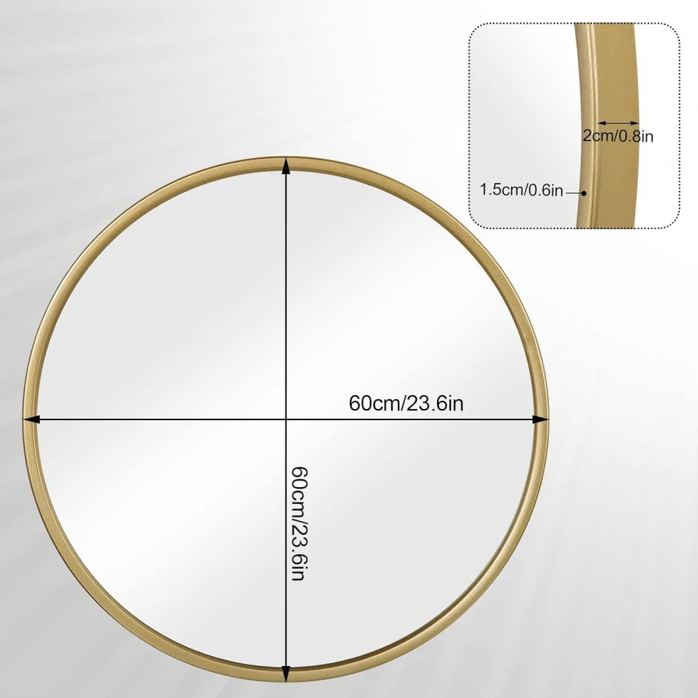 Nástěnné zrcadlo WOLTU φ 60 cm s rámem Gloden, moderní kulaté závěsné zrcadlo do koupelny