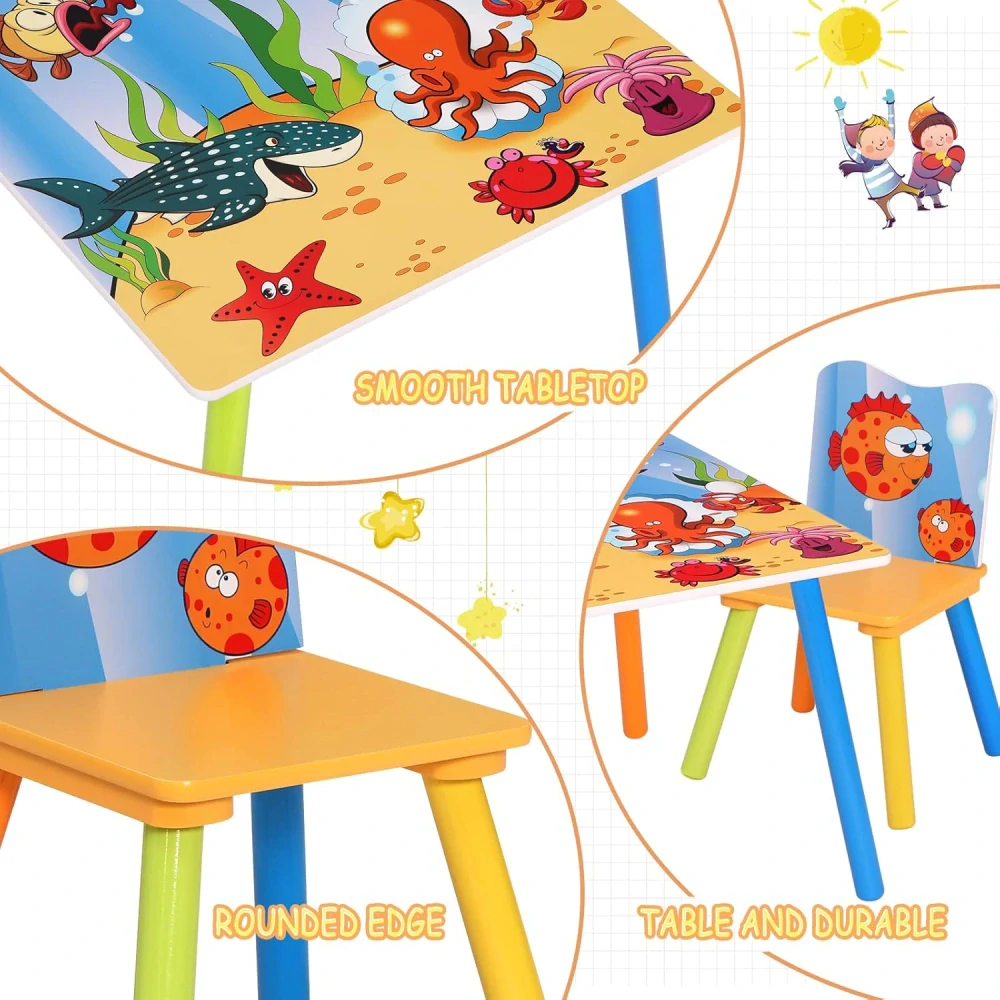 WOLTU 1 x dětský stůl + 2 židle Ocean Print