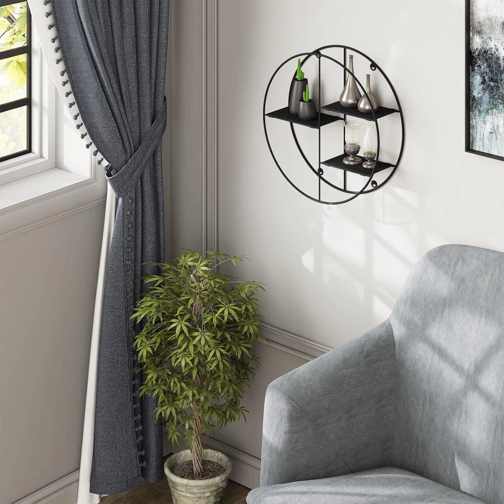 EUGAD kulatá nástěnná police, dětská police e 3 policemi, průměr 40 cm