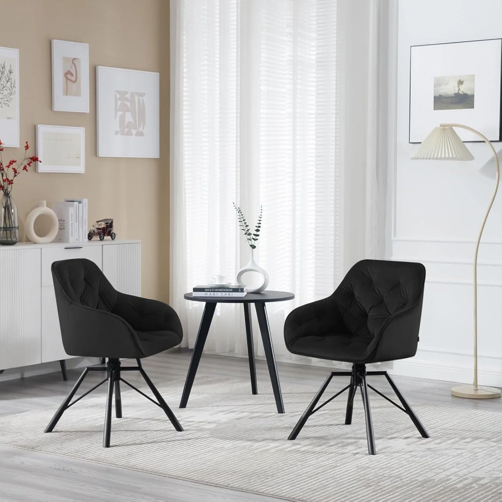 WOLTU jídelní židle EZS60sz, sametová otočná židle, černá, s kovovými nohami, ergonomická, 360° otočení