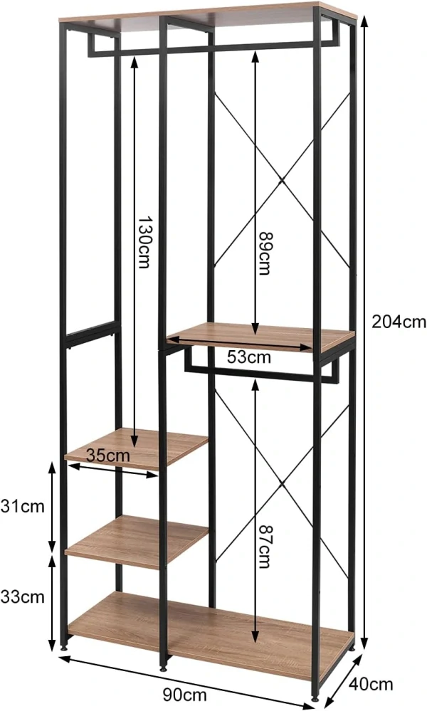 WOLTU věšák na oděvy se 4 úrovněmi 205 D x 40 W x 90 V