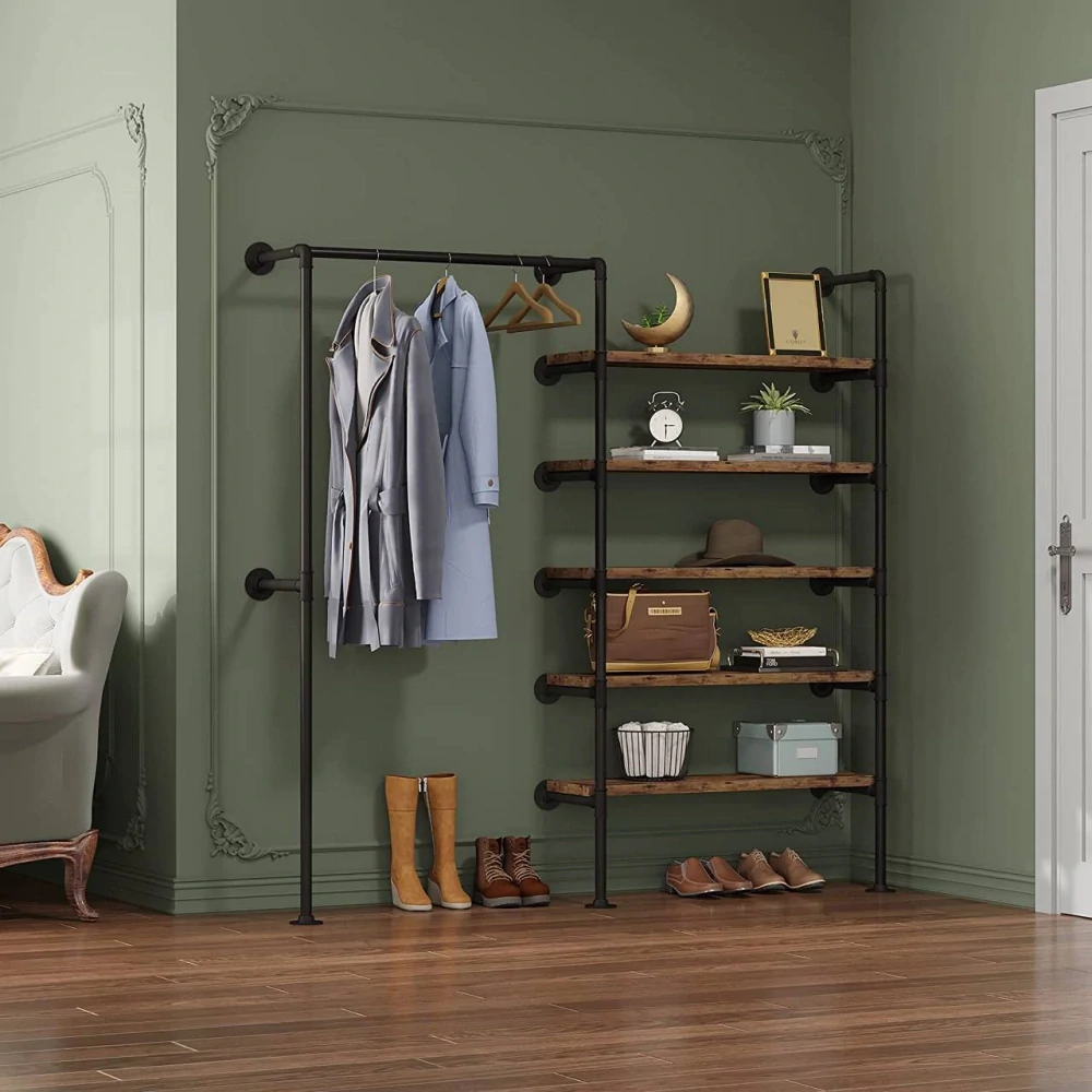 Věšák na oblečení WOLTU v průmyslovém stylu, otevřená skříň, kovové trubky, montáž na stěnu