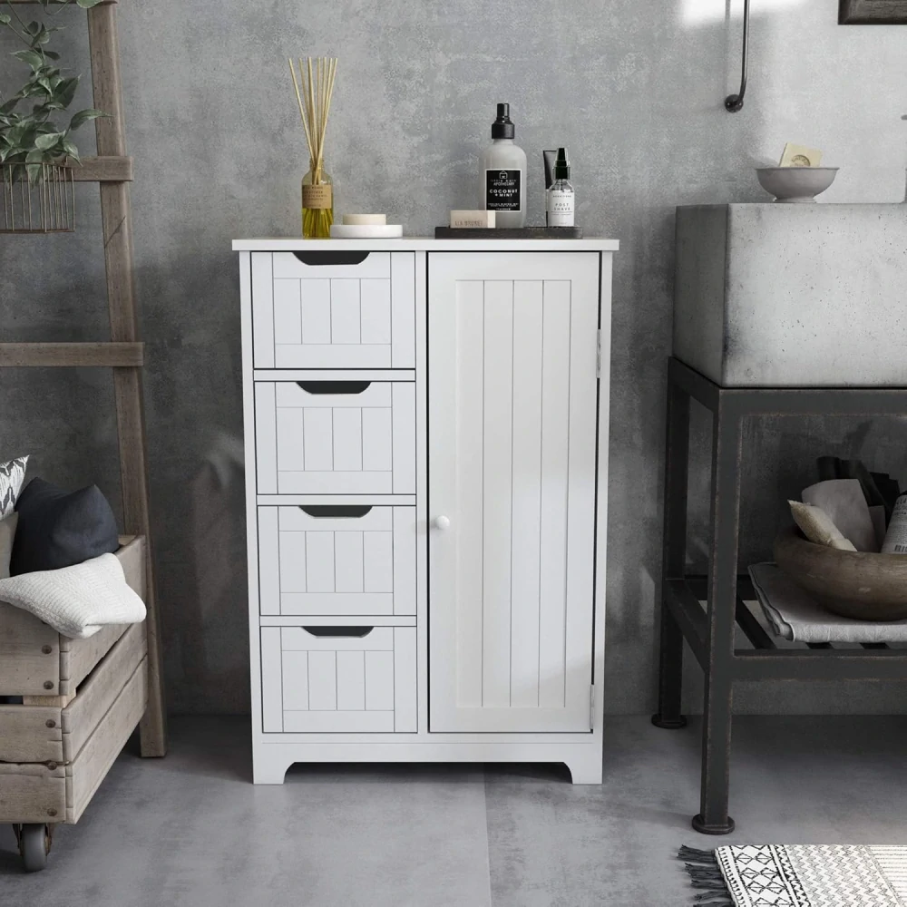 Koupelnová skříňka se 4 zásuvkami 1 dvířka 56 x 30 x 82,5 cm (d x š x v), bílá