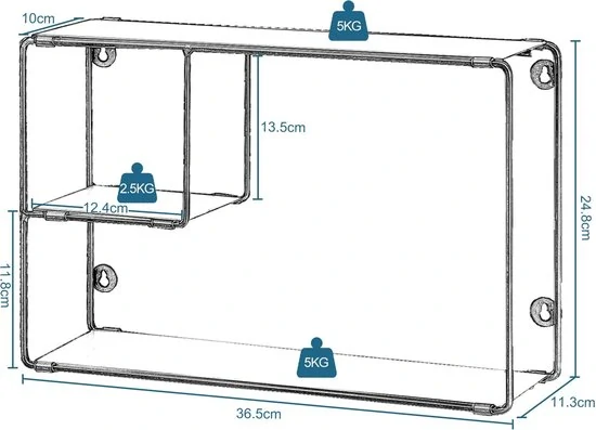 Nástěnná police - Industrial - Metal - Black