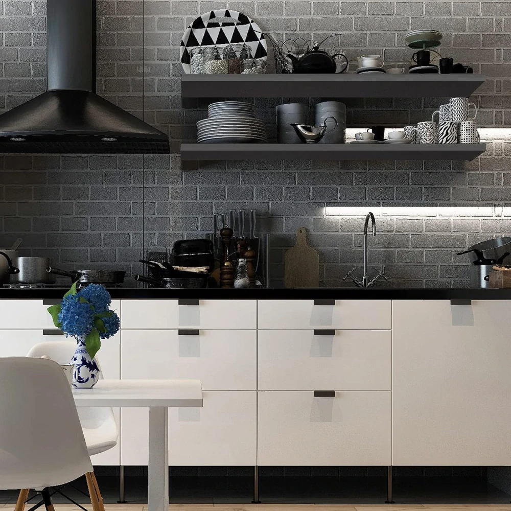 Černé dřevěné plovoucí police WOLTU Nástěnné police 80 cm dlouhé RG9318SZ