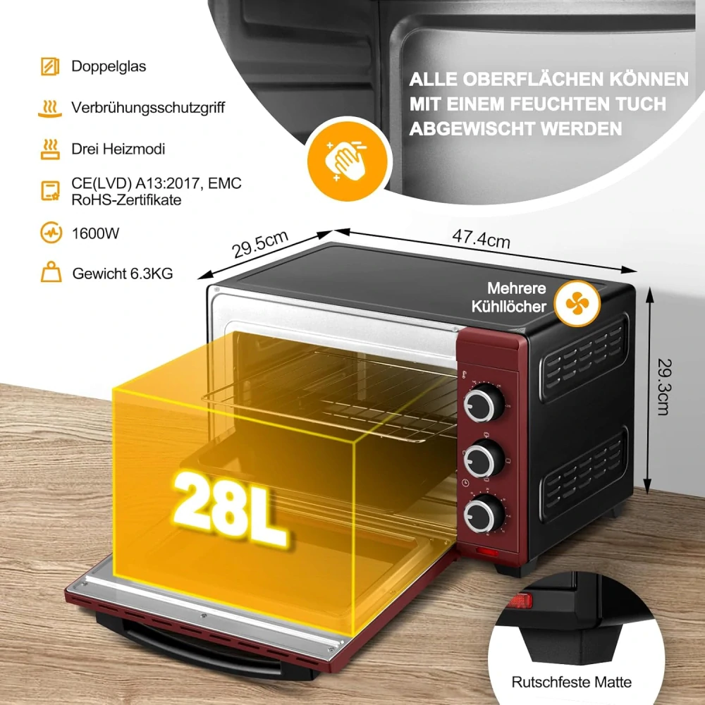 Mini trouba WOLTU 28 l, trouba na pizzu 1600 W