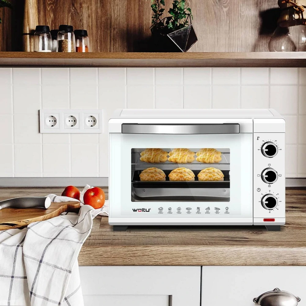 WOLTU mini trouba 28L, 1600W, 100-230°C, časovač 0-60 min, 3 režimy ohřevu bílá