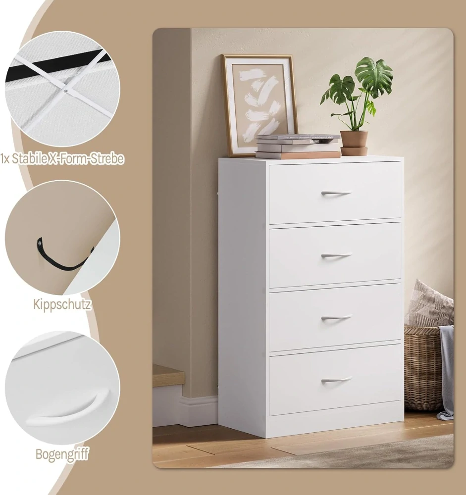 WOLTU SSK014ws Úzká komoda se 4 zásuvkami