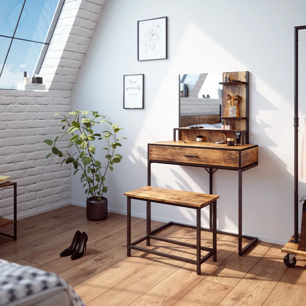 Vicco Lavice Fyrk, 60 cm pro toaletní stolek, Rustikální dub/Černá