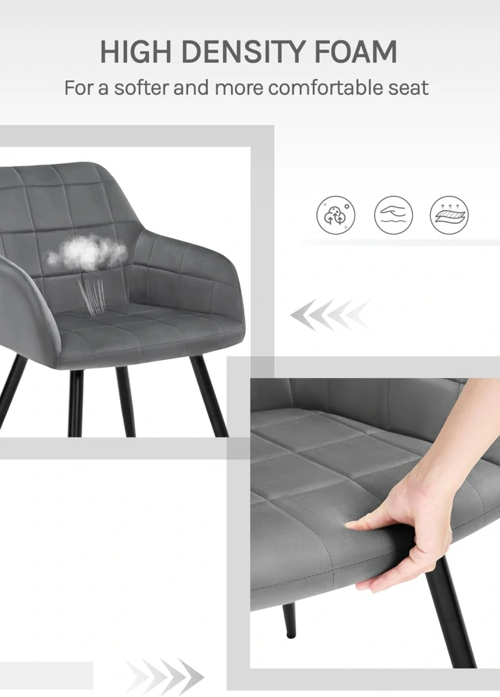 sametově polstrovaná kuchyňská jídelní židle s kovovými nohami, tmavě šedá