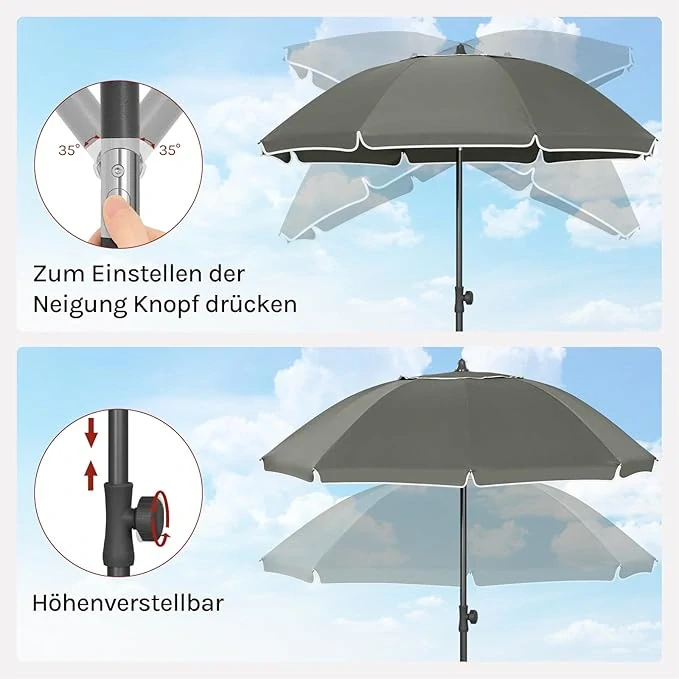 Slunečník WOLTU, slunečník UV odolný, výškově nastavitelný, 45° skládací, kulatý