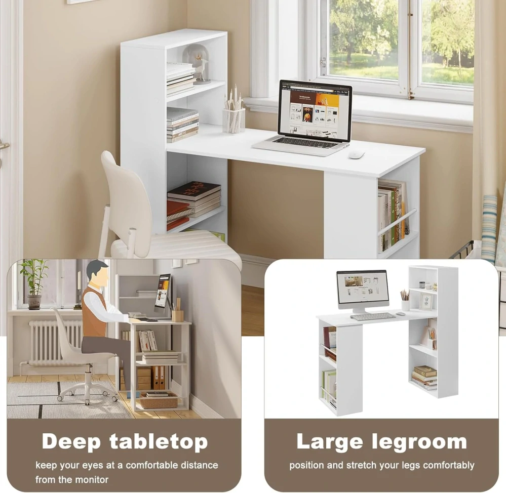 eSituro 120 cm psací stůl s policemi, bílý, 122 x 55 x 120 cm