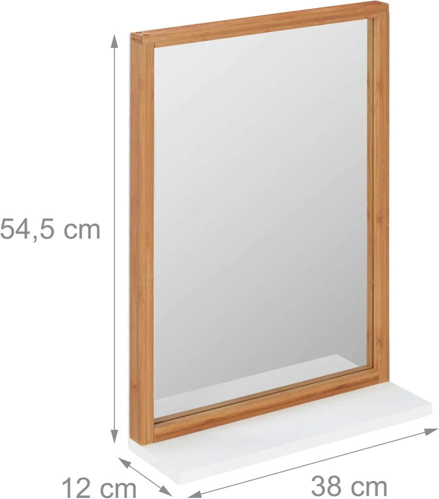 Nástěnné zrcadlo Relaxdays s poličkou, V x Š x H: cca 54,5 x 38 x 12 cm