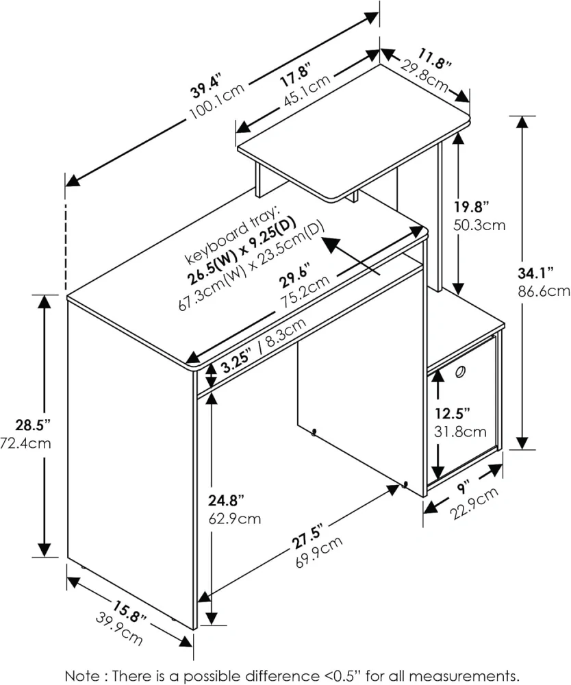 Multifunkční počítačový stůl 100,1 (Š) x 86,6 (V) x 39,9 (H) cm