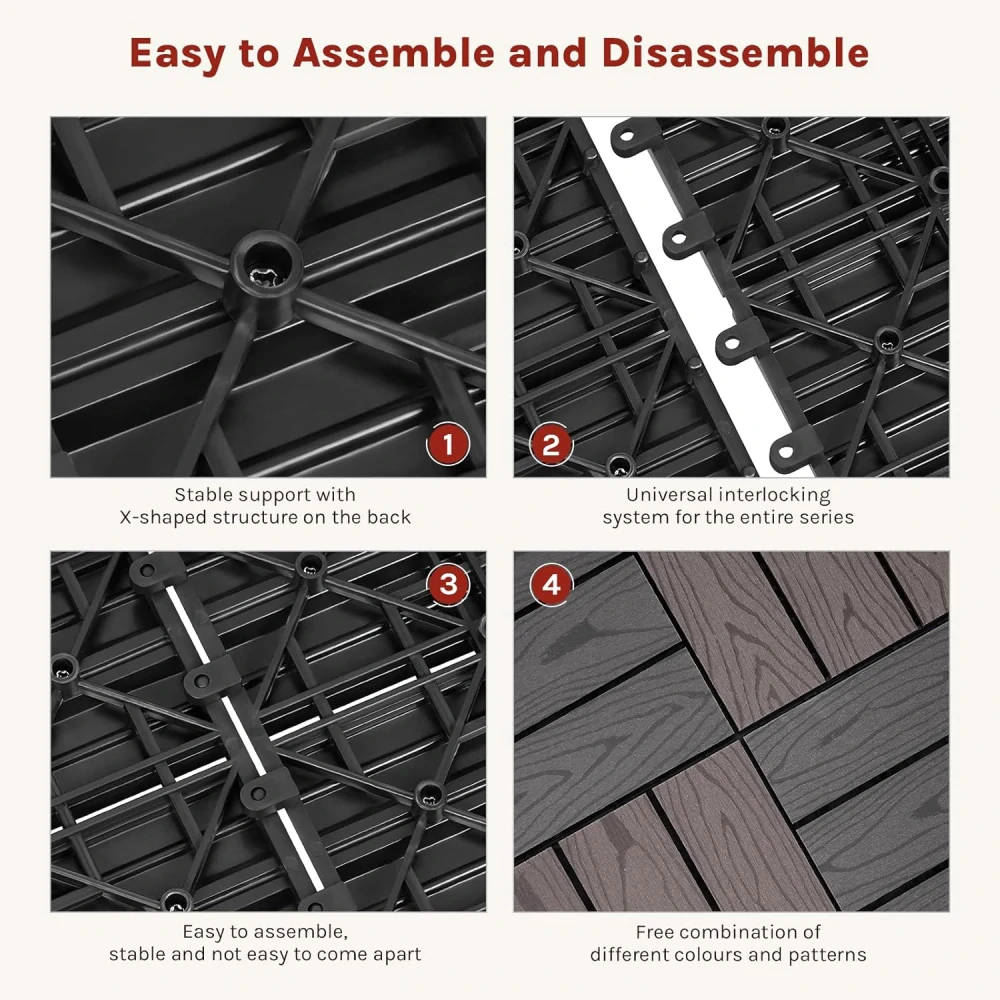 WOLTU WPC dlaždice 30 x 30 cm pro zahradu,  šedá, 11 kusů/1 m²