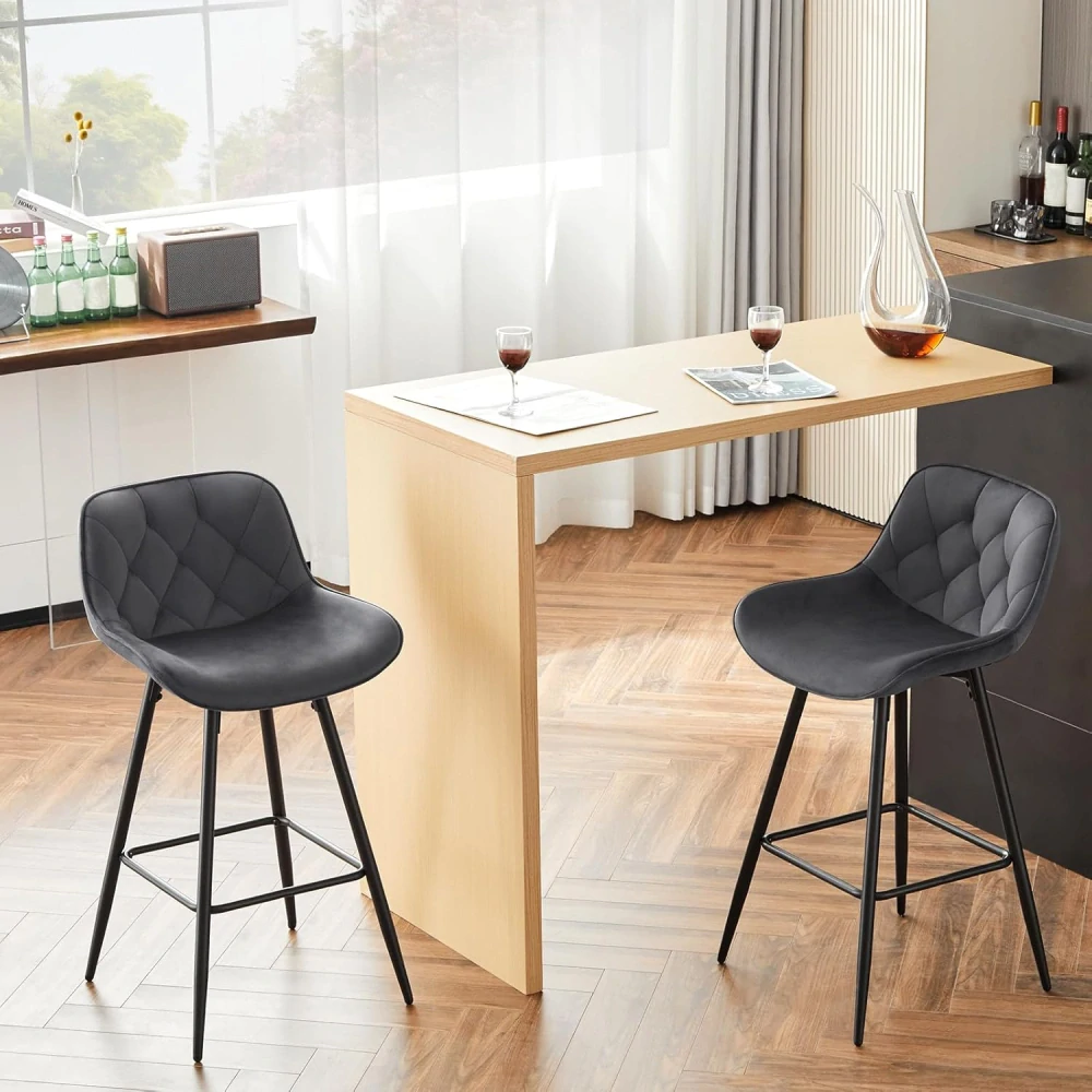 EUGAD, barové židle s opěradlem, ergonomická čalouněná stolička se sametovým potahem