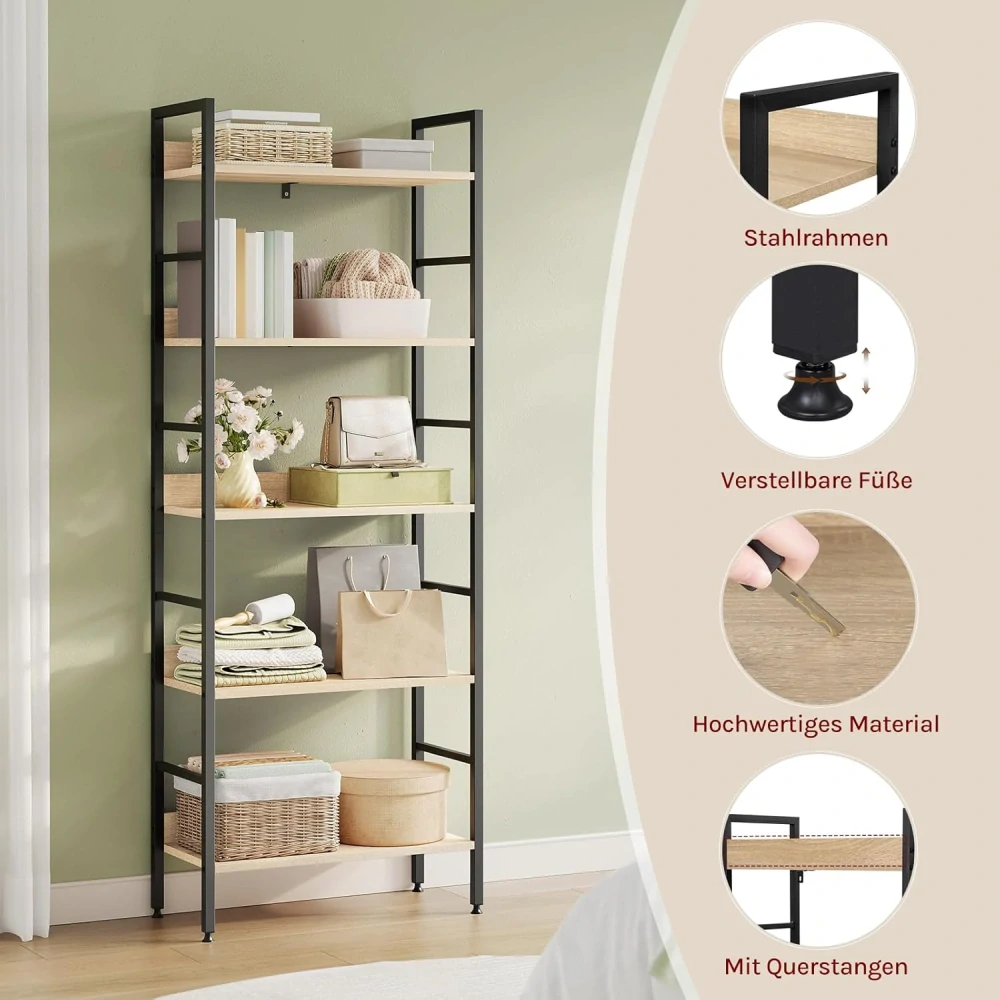 WOLTU RGB9303she Stojan na knihy, vysoká police, knihovna, kovová police, botník,