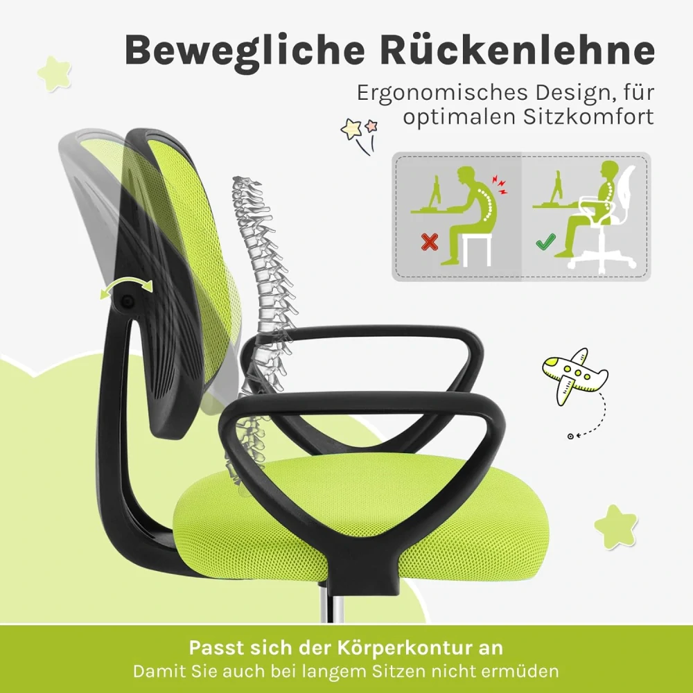 Dětská kancelářská židle K0008BS, ergonomická otočná židle, výškově nastavitelná
