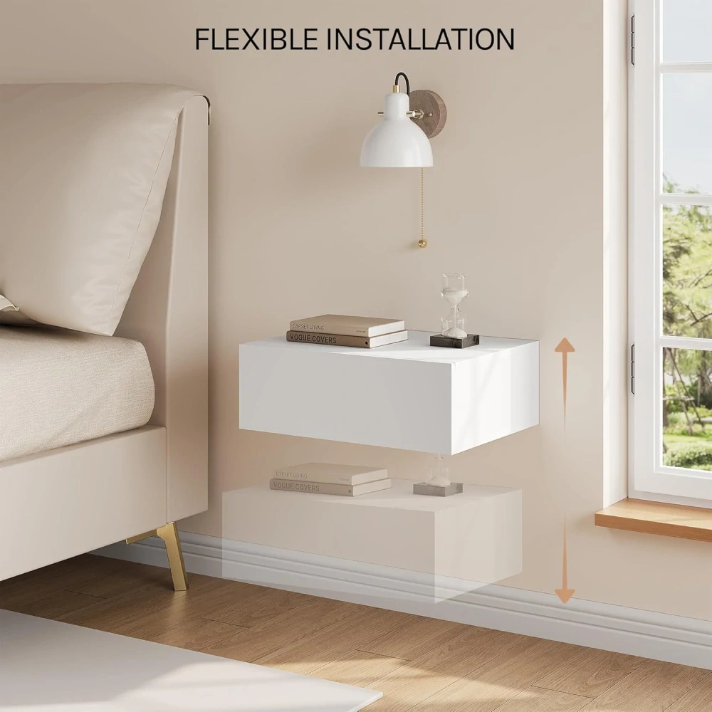 WOLTU Plovoucí noční stolek se zásuvkou, Nástěnný noční stolek, 40x30x14 cm