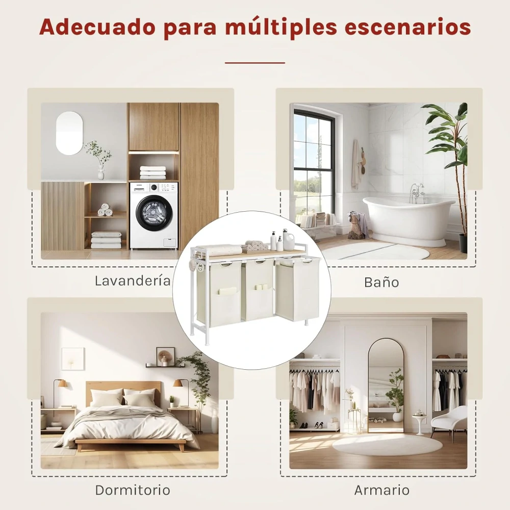 Koš na prádlo WOLTU se 3 pytli na oděvy, 40l koš na špinavé prádlo