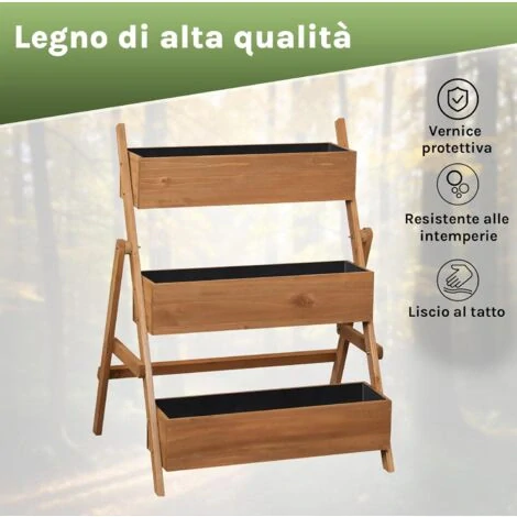 WOLTU 3patrový dřevěný vyvýšený květináč, hnědý