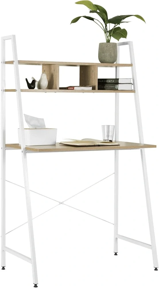 WOLTU TSB05whe Počítačový stůl 84 x 46 x 140 cm, Přírodní + Bílá
