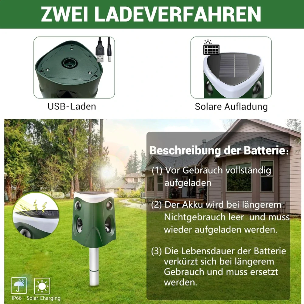 WJOY ultrazvukový solární odpuzovač zvířat