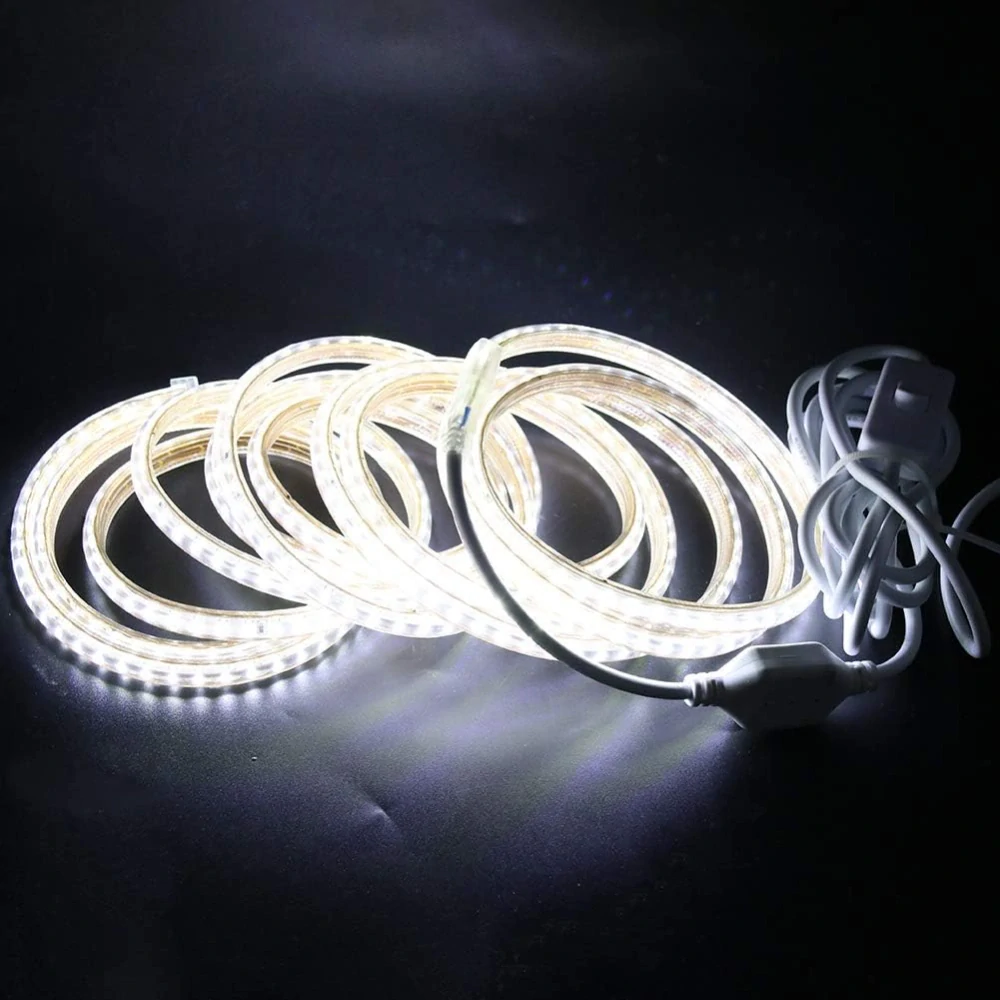 XUNATA Bílé LED pásky s vypínačem a zdrojem 220V, 3014 120LED/m, IP65