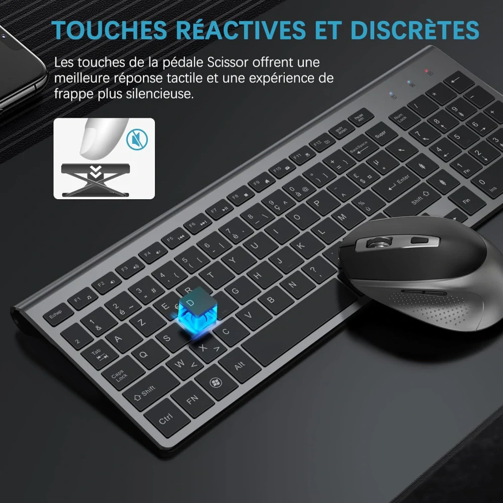 Bezdrátová klávesnice JOYACCESS Myš, 2,4 GHz bezdrátová klávesnice AZERTY