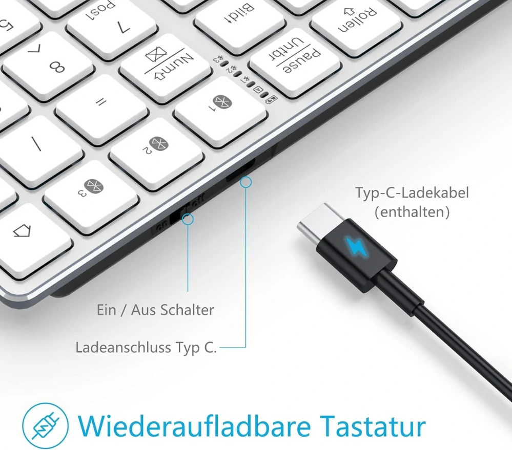 Bluetooth klávesnice JOYACCESS bezdrátová klávesnice plné velikosti s numerickou klávesnicí